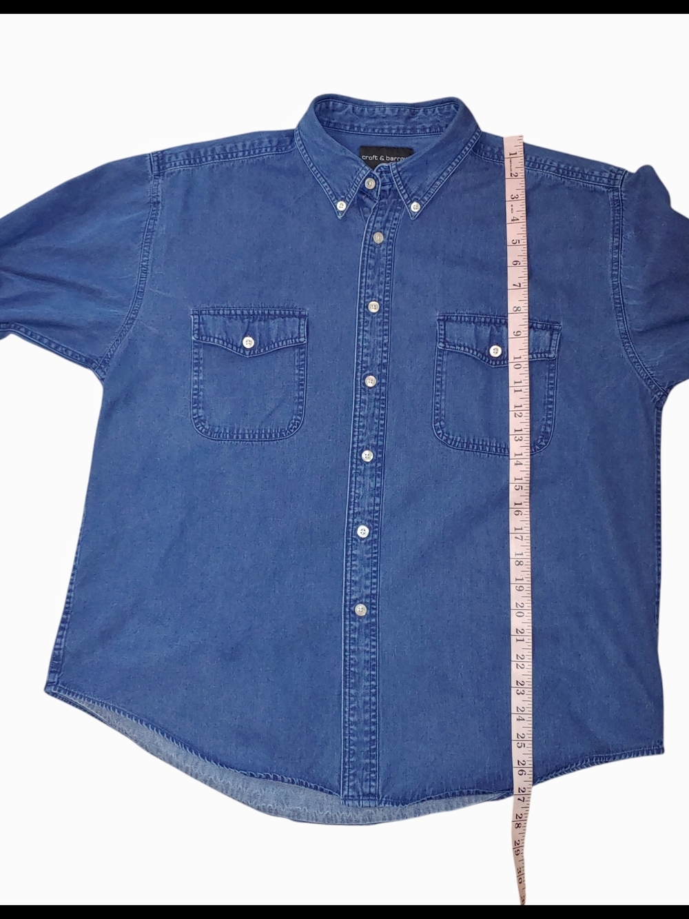 croft & barrow Men's Dark Blue Denim Button-Down Shirt - Picture 4 of 5